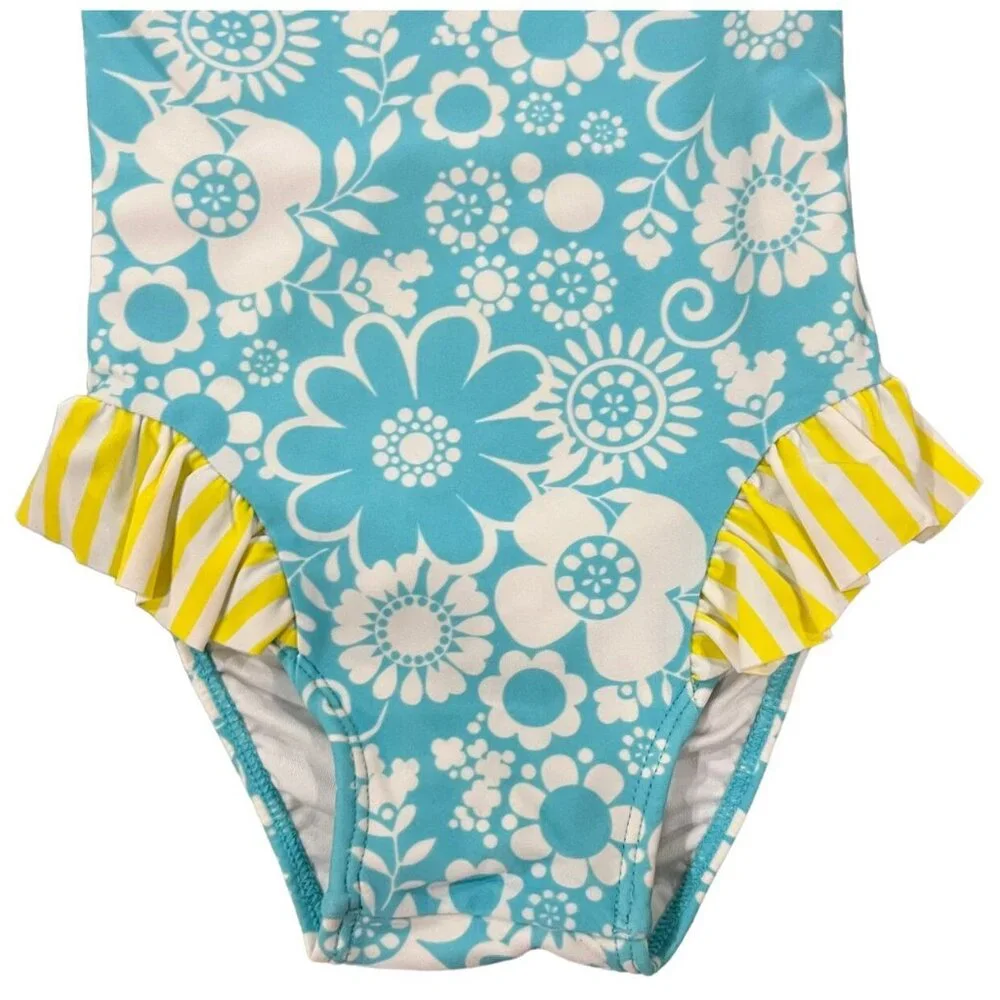 Hanna Andersson Sz 60 (3-6m) Blue & Yellow Ruffle Swim Bathing Suit